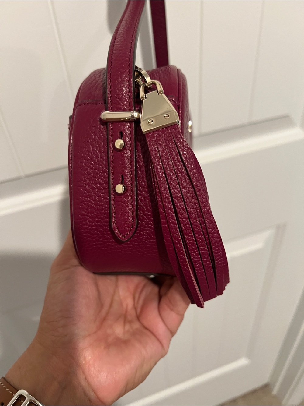 kate spade Wine Pebbled Leather Crossbody Bag with Tassel - Picture 3 of 11